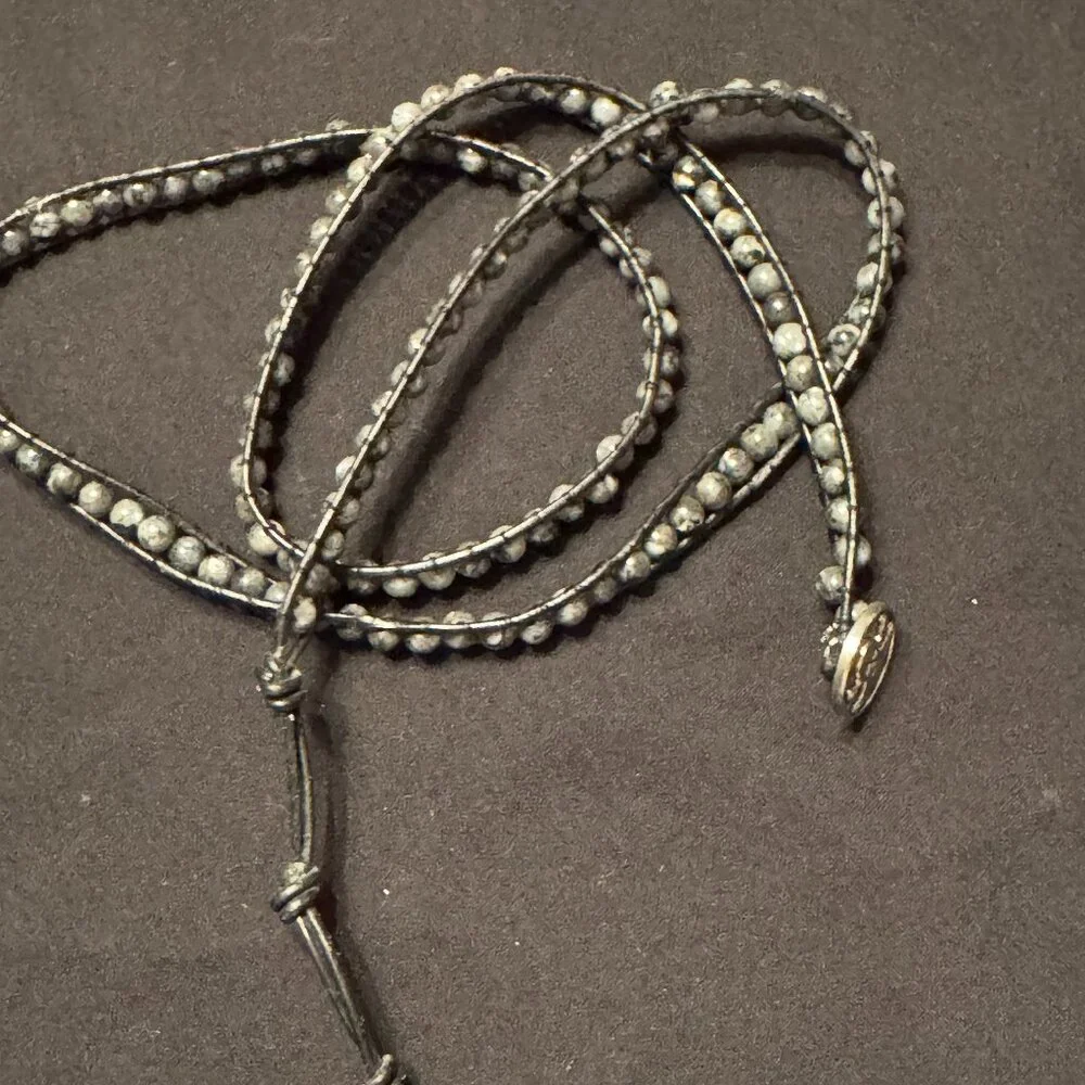 Handmade Beaded Leather Wrap Bracelet Black Gray